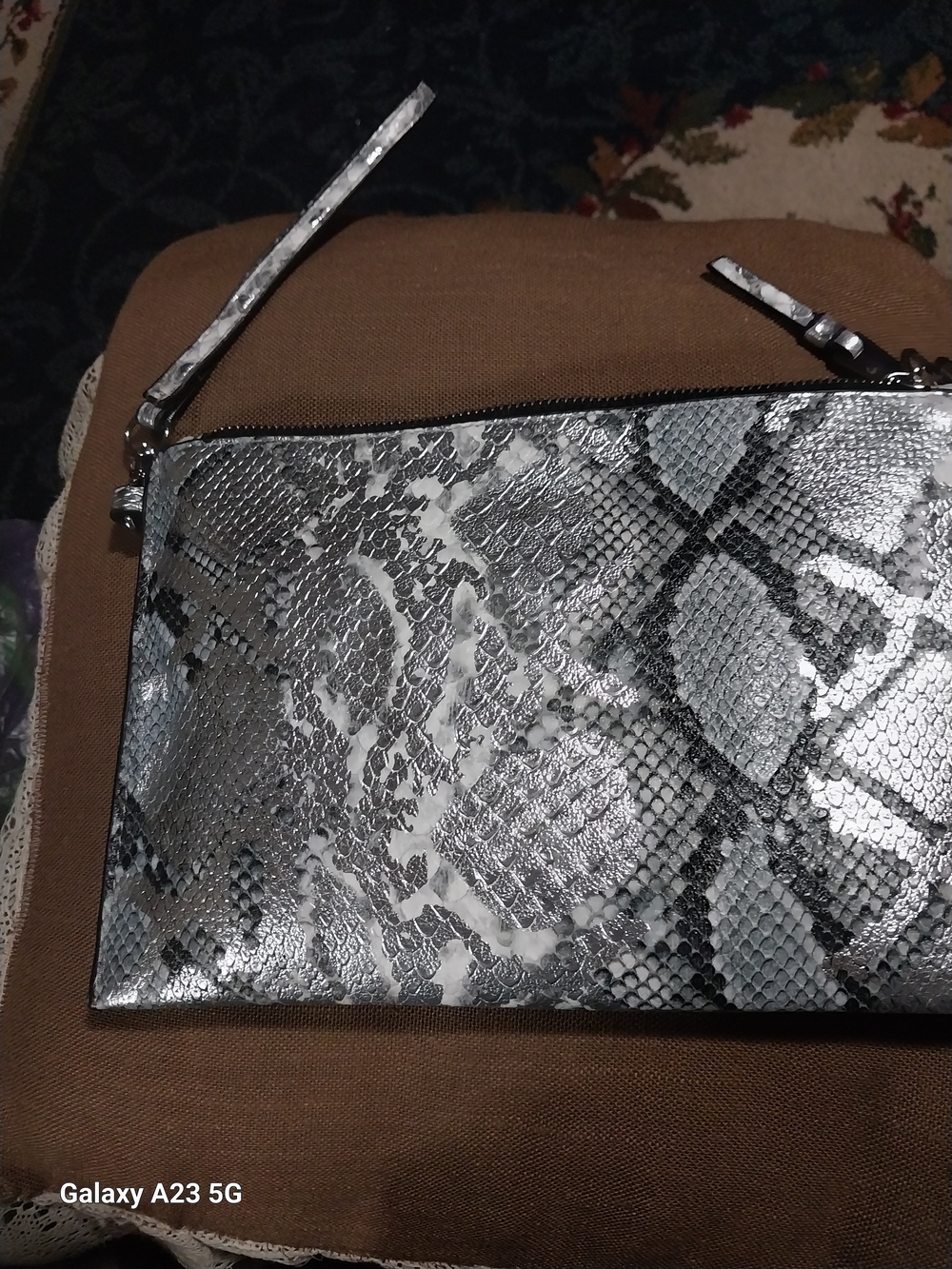INC International Concepts Metallic Silver Faux Python Wristlet Clutch Women NWT